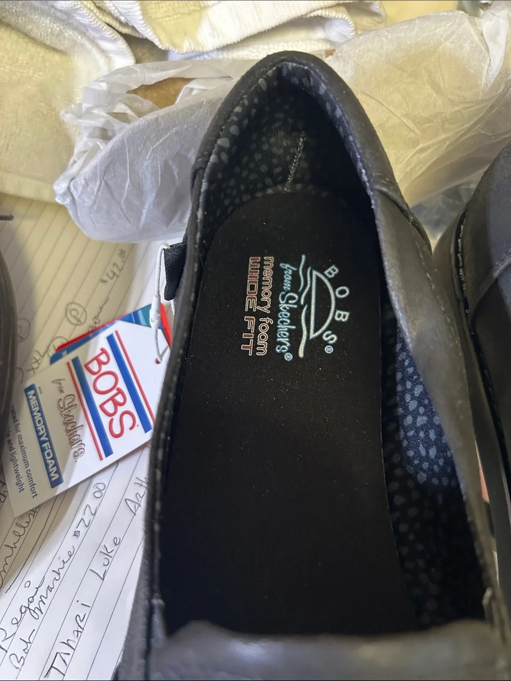 BOBS from Skechers Black Slip-On Loafers with Contrast Stitching
